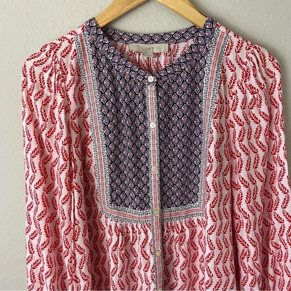 Loft Boho Leaf Bib Blouse Flowy Cottagecore Peasant Feminine Sz S - Picture 3 of 10